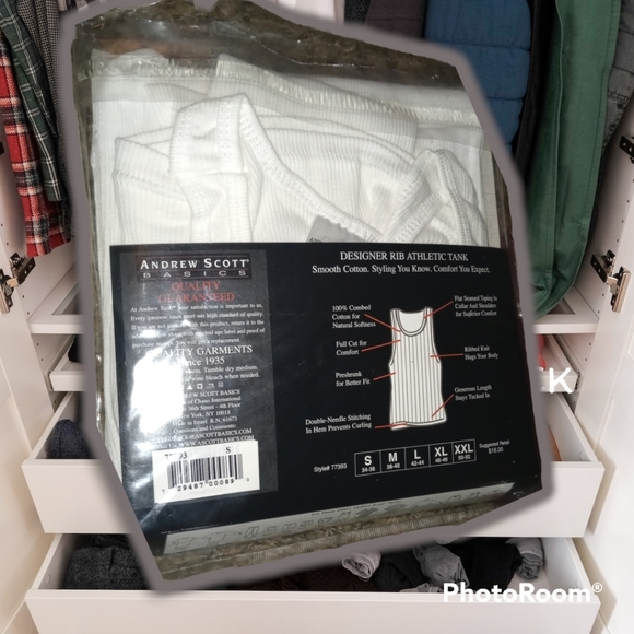 🤑5/$12! NIP 3 Pack Andrew Scott Basics White Designer Rib Athletic Tank S 34-36 - Picture 2 of 7